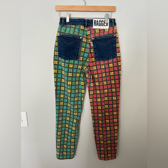 The Ragged Priest Mix Check Mom Jeans in Red Green - Picture 4 of 9